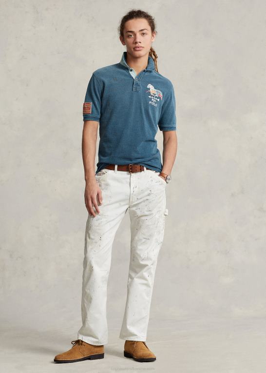 mørk indigo Mænd Ralph Lauren klassisk pasform mesh grafisk poloshirt Z426B100