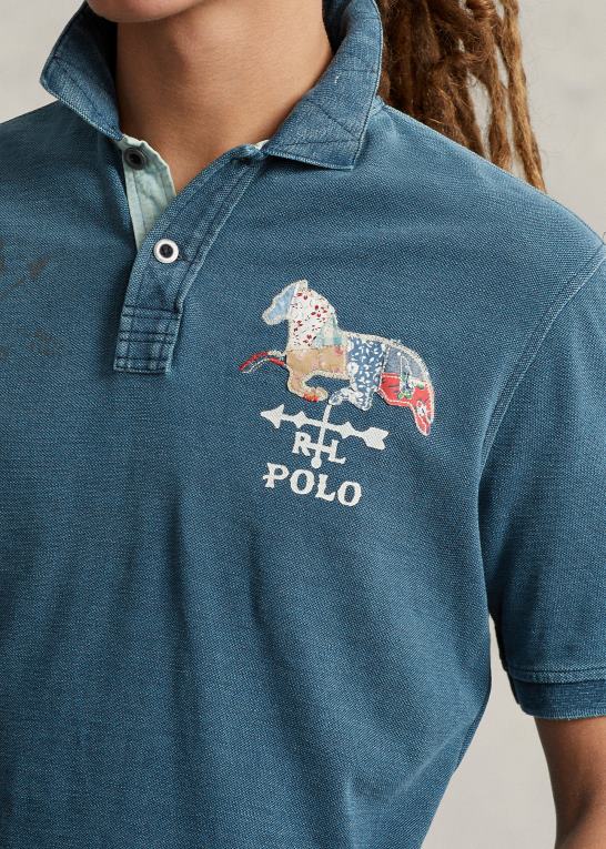 mørk indigo Mænd Ralph Lauren klassisk pasform mesh grafisk poloshirt Z426B100