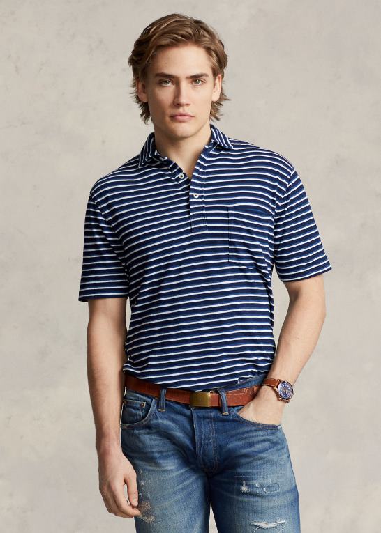 mørk indigo multi Mænd Ralph Lauren klassisk pasform stribet jersey poloshirt Z426B8651