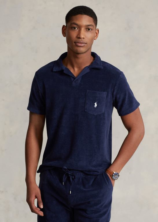 newport flåde Mænd Ralph Lauren tilpasset slim fit frotté poloshirt Z426B557