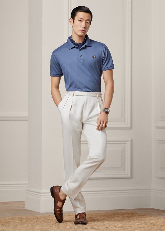 niagara blå Mænd Ralph Lauren brugerdefineret slim fit pique poloshirt Z426B8403