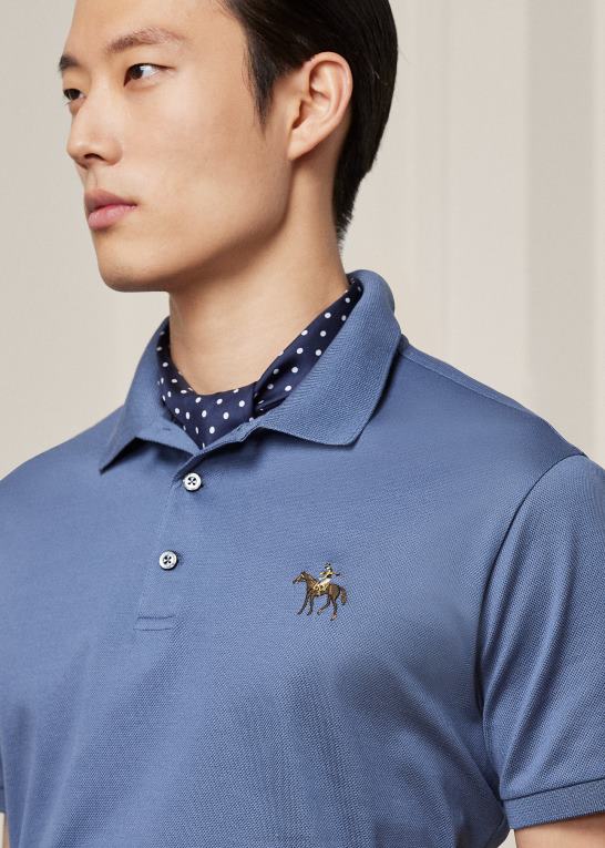 niagara blå Mænd Ralph Lauren brugerdefineret slim fit pique poloshirt Z426B8403