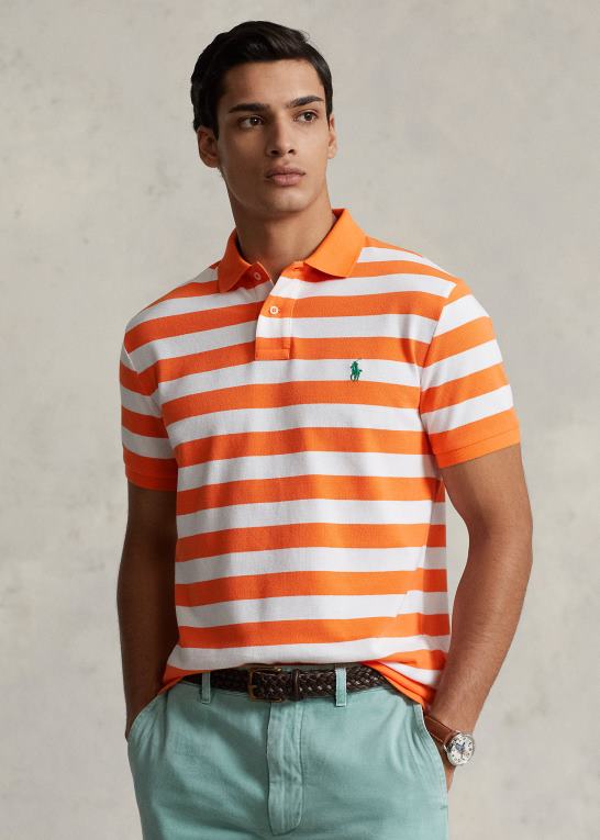 optik orange/hvid Mænd Ralph Lauren klassisk pasform stribet mesh poloshirt Z426B8427