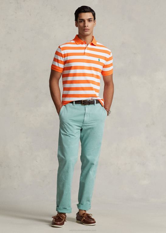 optik orange/hvid Mænd Ralph Lauren klassisk pasform stribet mesh poloshirt Z426B8427