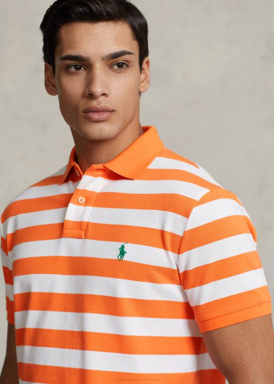 optik orange/hvid Mænd Ralph Lauren klassisk pasform stribet mesh poloshirt Z426B8427