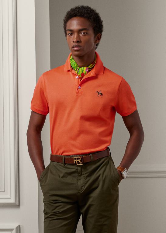 orange valmue Mænd Ralph Lauren brugerdefineret slim fit pique poloshirt Z426B8404