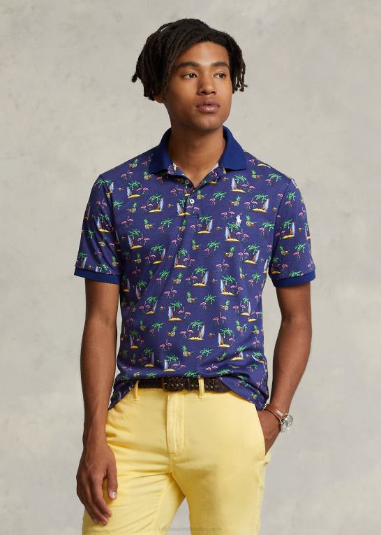 paradise flamingoer royal Mænd Ralph Lauren klassisk pasform blød bomulds poloshirt Z426B1002
