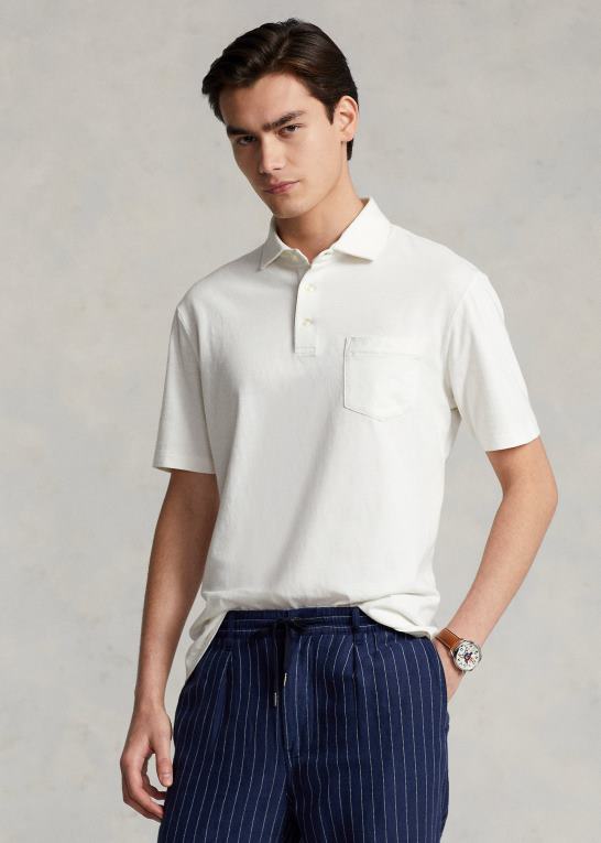 pergament creme Mænd Ralph Lauren klassisk pasform bomuld-hør poloshirt Z426B827