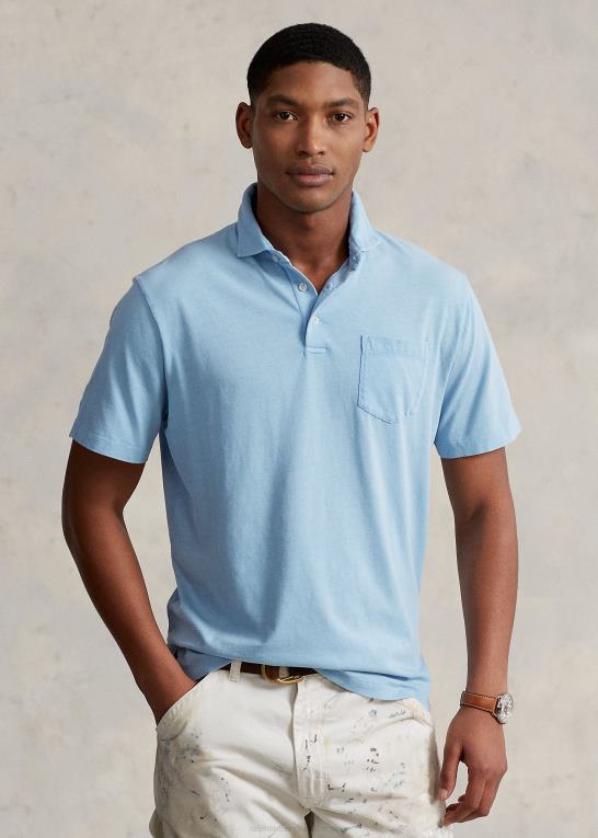 pudder blå Mænd Ralph Lauren klassisk pasform bomuld-hør poloshirt Z426B826