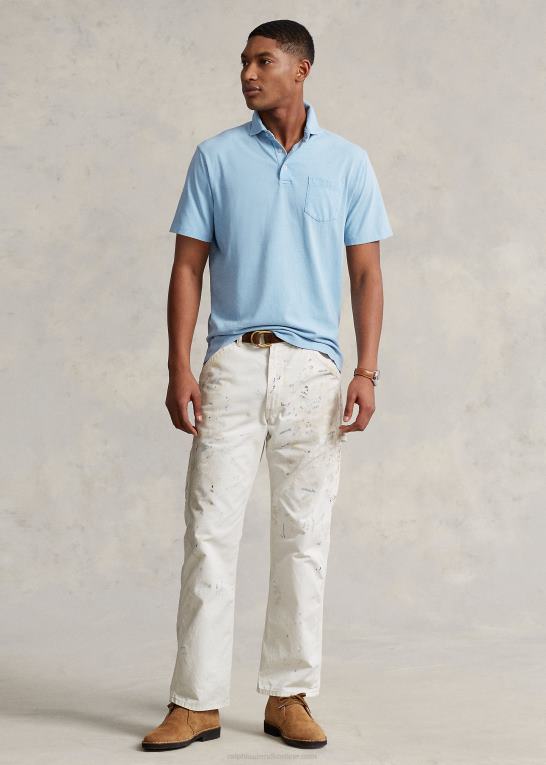 pudder blå Mænd Ralph Lauren klassisk pasform bomuld-hør poloshirt Z426B826