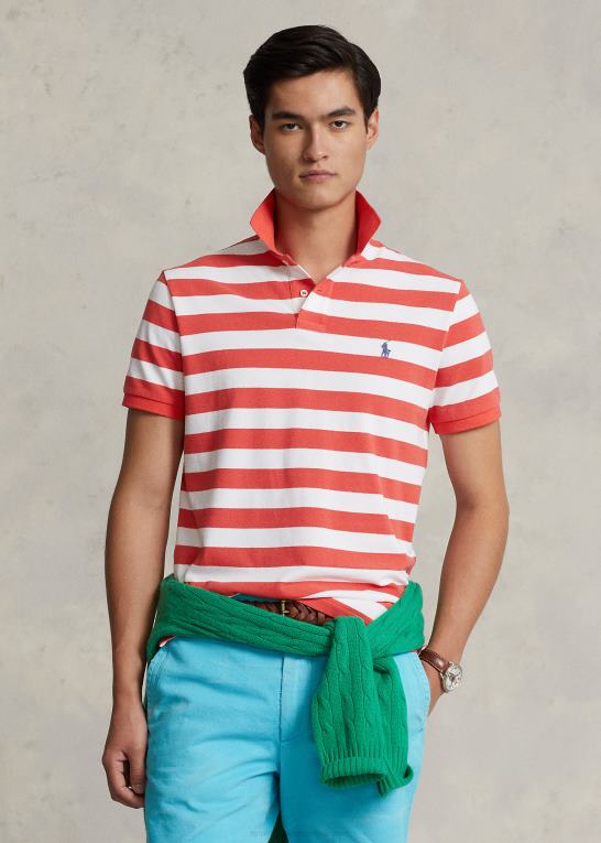 rødt rev/hvidt Mænd Ralph Lauren klassisk pasform stribet mesh poloshirt Z426B8426