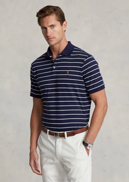 raffineret marineblå/hvid Mænd Ralph Lauren klassisk pasform blød bomulds poloshirt Z426B143