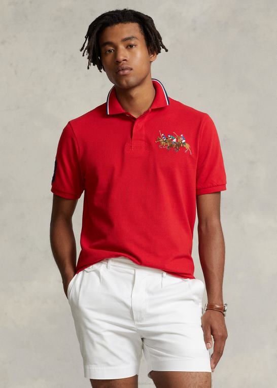 rl 2000 rød Mænd Ralph Lauren klassisk pasform trippel-pony mesh poloshirt Z426B661
