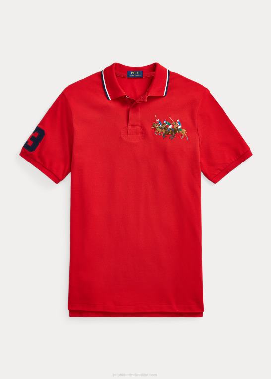 rl 2000 rød Mænd Ralph Lauren klassisk pasform trippel-pony mesh poloshirt Z426B661