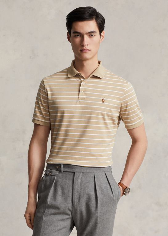 sandklit/hvid Mænd Ralph Lauren klassisk pasform blød bomulds poloshirt Z426B142
