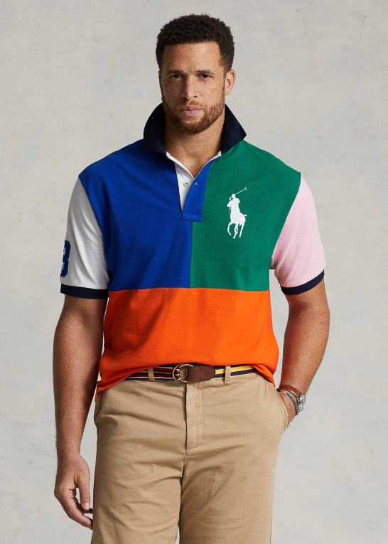sejlende orange multi Mænd Ralph Lauren stor pony farveblokeret mesh poloshirt Z426B1565