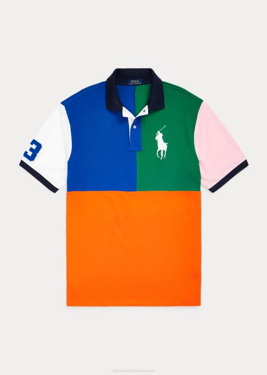 sejlende orange multi Mænd Ralph Lauren stor pony farveblokeret mesh poloshirt Z426B1565