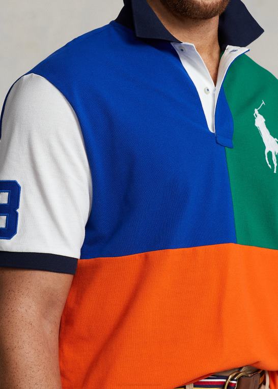 sejlende orange multi Mænd Ralph Lauren stor pony farveblokeret mesh poloshirt Z426B1565