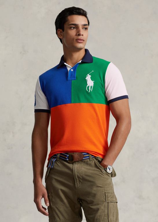sejlende orange multi Mænd Ralph Lauren stor pony mesh poloshirt - alle passer Z426B8541