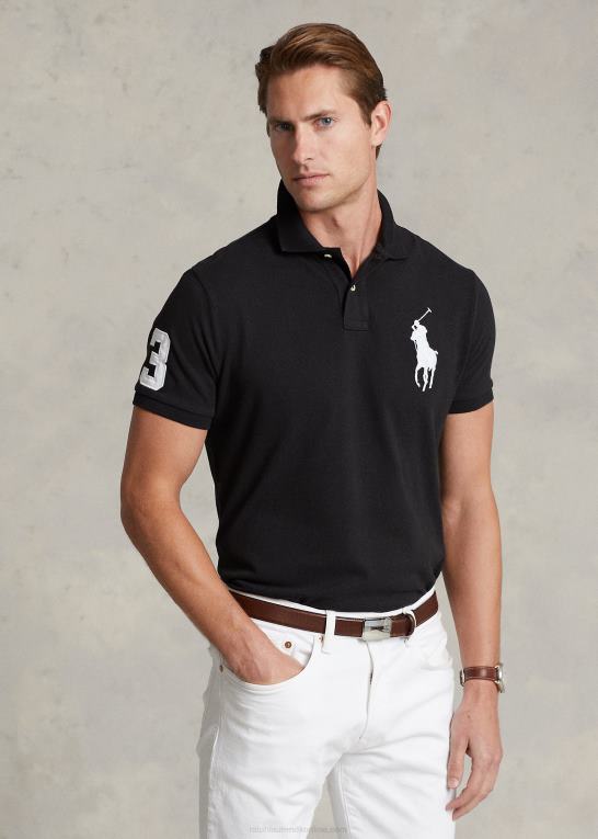 sort Mænd Ralph Lauren brugerdefineret slank pasform stor pony mesh poloshirt Z426B849