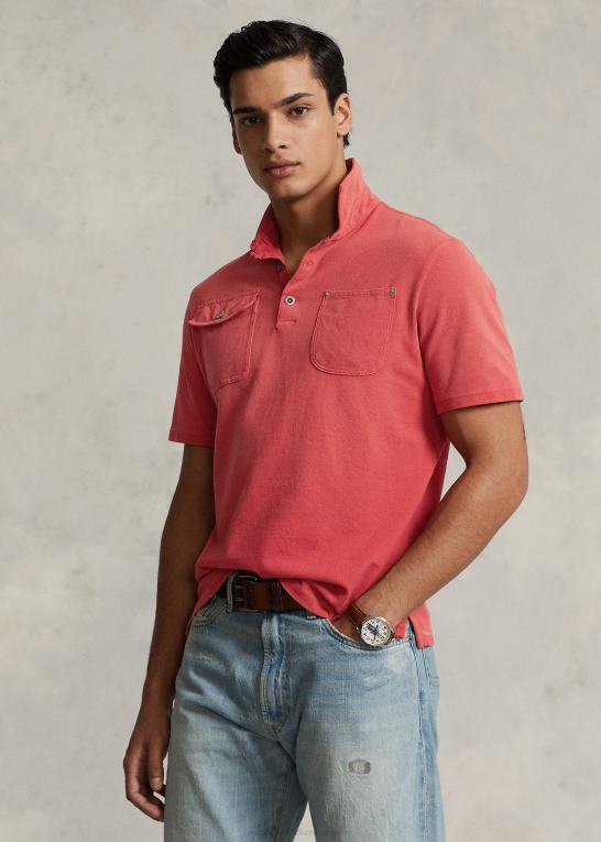 stolpe rød Mænd Ralph Lauren klassisk pasform mesh-lomme poloshirt Z426B8486