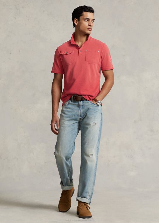 stolpe rød Mænd Ralph Lauren klassisk pasform mesh-lomme poloshirt Z426B8486