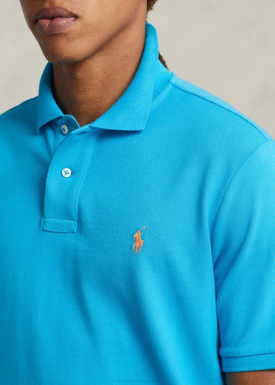 vig blå/orange Mænd Ralph Lauren slim fit mesh mode poloshirt Z426B16
