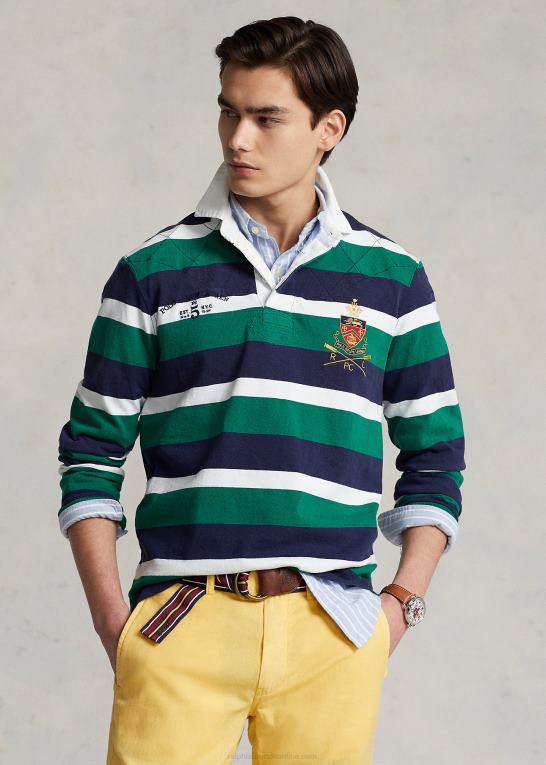 atletisk grøn multi Mænd Ralph Lauren klassisk pasform stribet jersey rugby skjorte Z426B797
