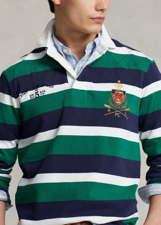 atletisk grøn multi Mænd Ralph Lauren klassisk pasform stribet jersey rugby skjorte Z426B797