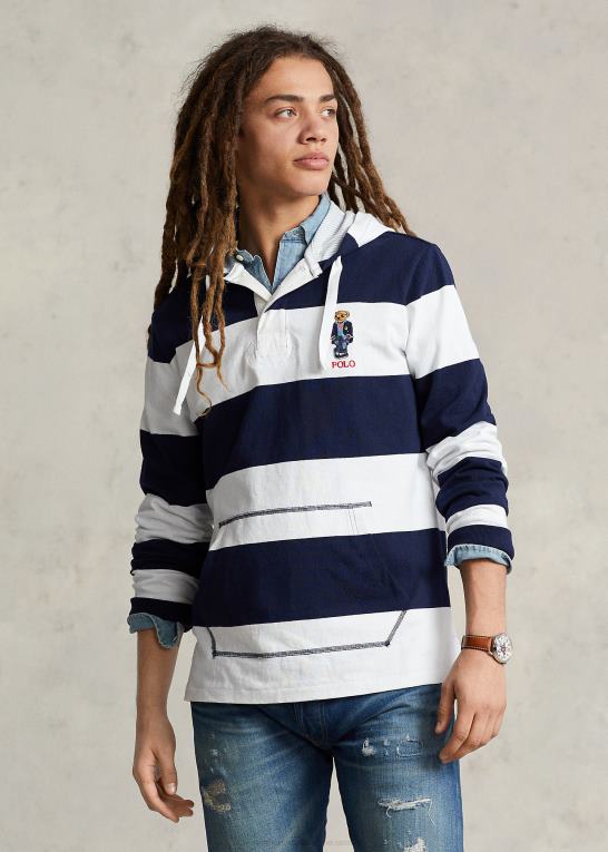 krydstogt marine/hvid Mænd Ralph Lauren rugbytrøje med hætte i polo bear jersey Z426B665