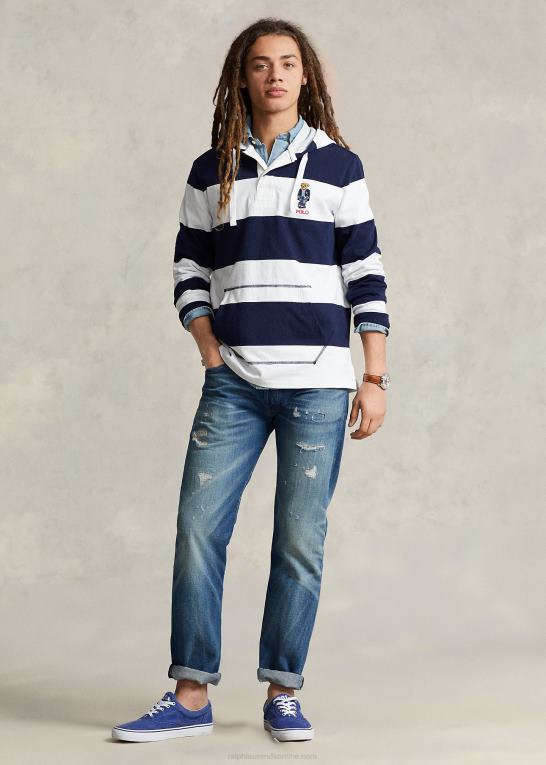 krydstogt marine/hvid Mænd Ralph Lauren rugbytrøje med hætte i polo bear jersey Z426B665