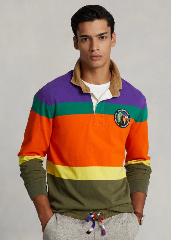lilla kaktus multi Mænd Ralph Lauren klassisk pasform stribet jersey rugby skjorte Z426B8480