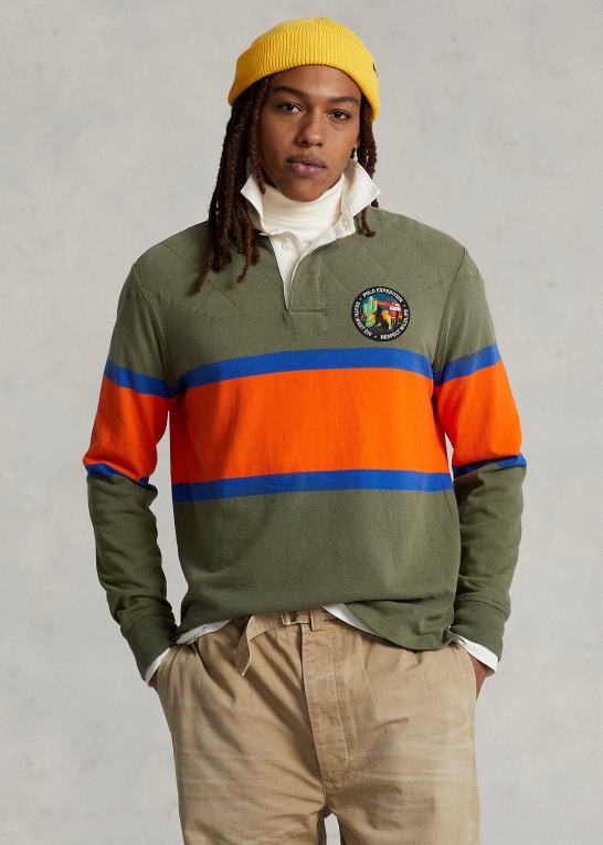 mørk salvie multi Mænd Ralph Lauren klassisk pasform stribet jersey rugby skjorte Z426B97