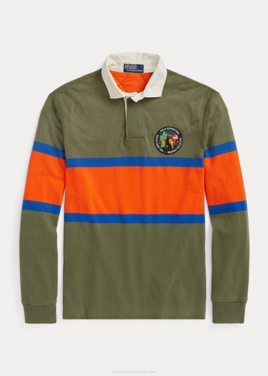mørk salvie multi Mænd Ralph Lauren klassisk pasform stribet jersey rugby skjorte Z426B97