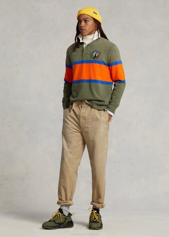 mørk salvie multi Mænd Ralph Lauren klassisk pasform stribet jersey rugby skjorte Z426B97