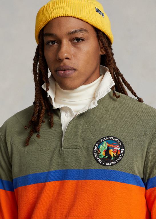 mørk salvie multi Mænd Ralph Lauren klassisk pasform stribet jersey rugby skjorte Z426B97