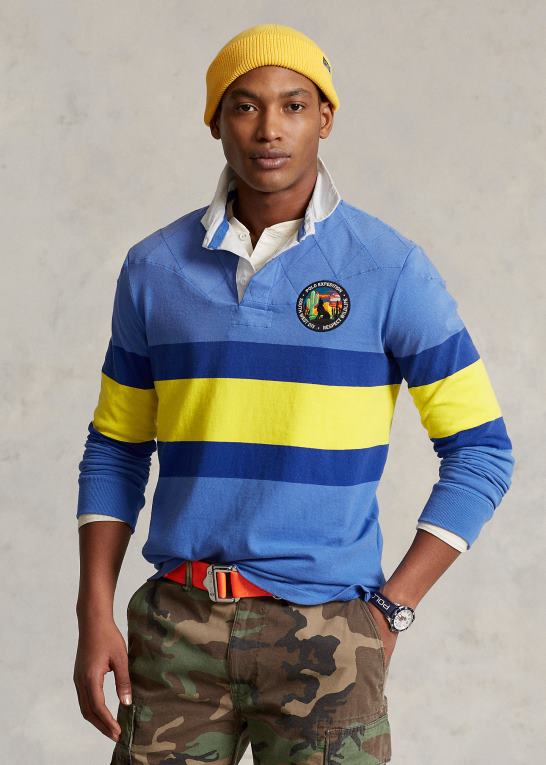 maidstone blå multi Mænd Ralph Lauren klassisk pasform stribet jersey rugby skjorte Z426B638