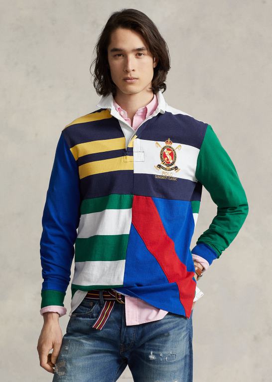 newport navy multi Mænd Ralph Lauren klassisk pasform patchwork jersey rugby skjorte Z426B646