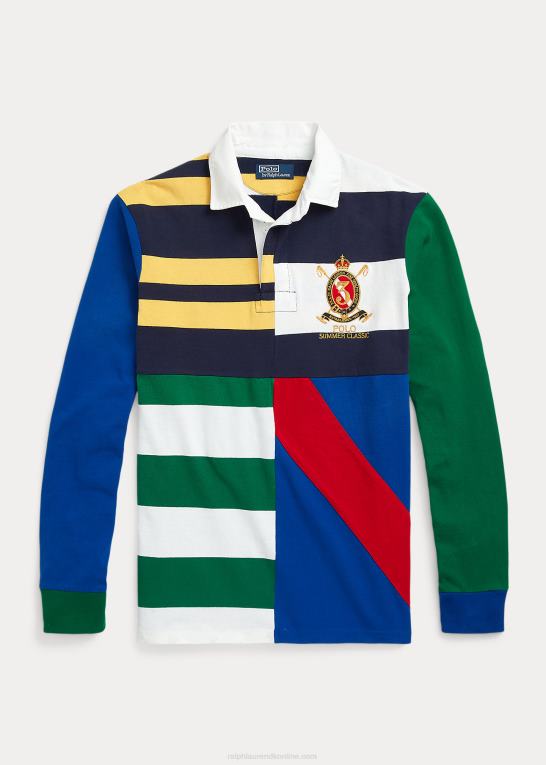 newport navy multi Mænd Ralph Lauren klassisk pasform patchwork jersey rugby skjorte Z426B646