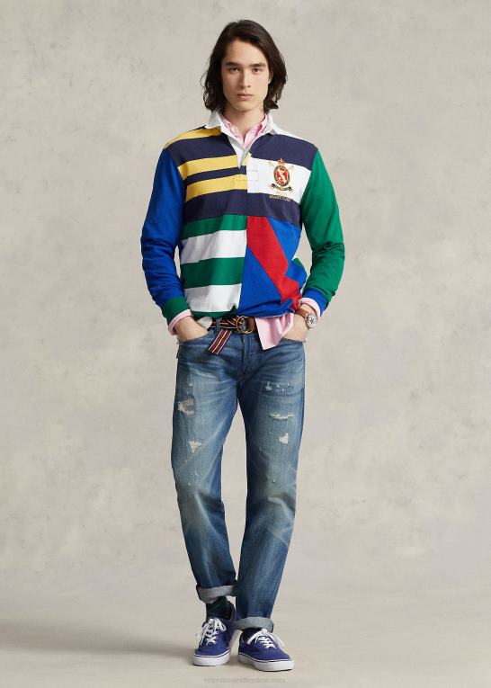 newport navy multi Mænd Ralph Lauren klassisk pasform patchwork jersey rugby skjorte Z426B646
