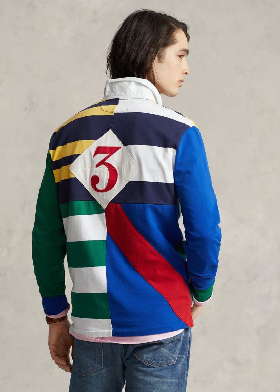 newport navy multi Mænd Ralph Lauren klassisk pasform patchwork jersey rugby skjorte Z426B646
