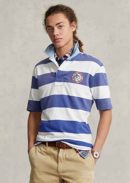 royal navy/dækvask hvid Mænd Ralph Lauren klassisk pasform stribet jersey rugby skjorte Z426B831