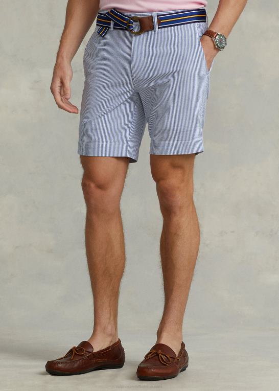 blå seersucker Mænd Ralph Lauren 8-tommer stræk lige kort Z426B90