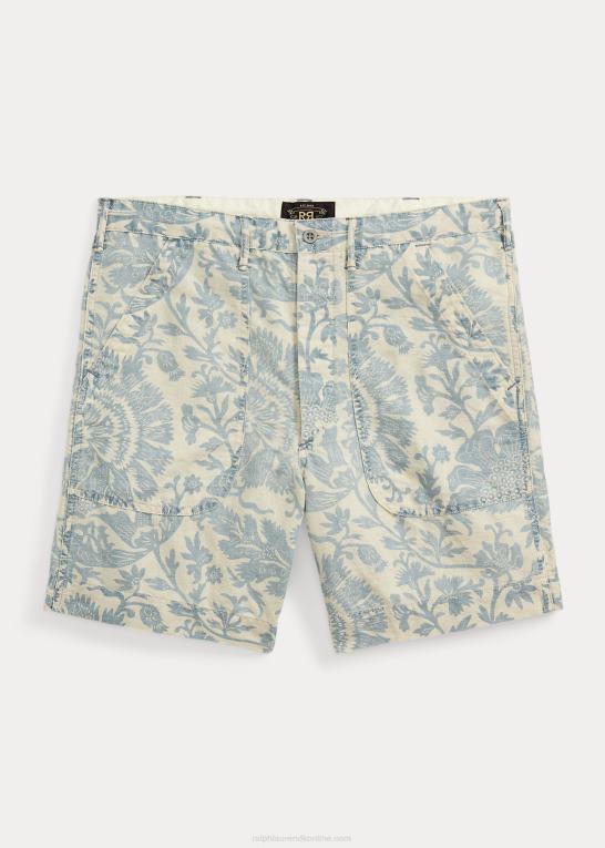 falmet blå Mænd Ralph Lauren blomstret hør-bomuld chino short Z426B8684