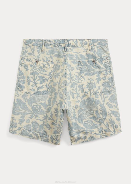 falmet blå Mænd Ralph Lauren blomstret hør-bomuld chino short Z426B8684