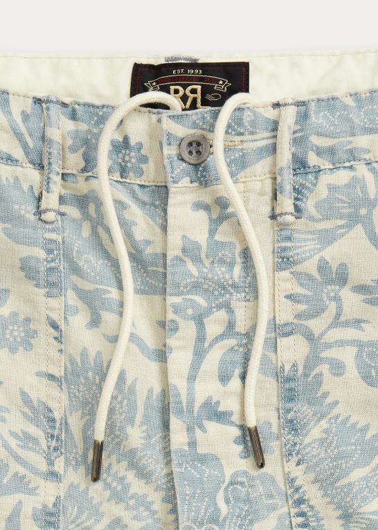 falmet blå Mænd Ralph Lauren blomstret hør-bomuld chino short Z426B8684