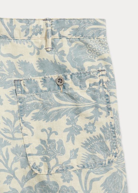 falmet blå Mænd Ralph Lauren blomstret hør-bomuld chino short Z426B8684
