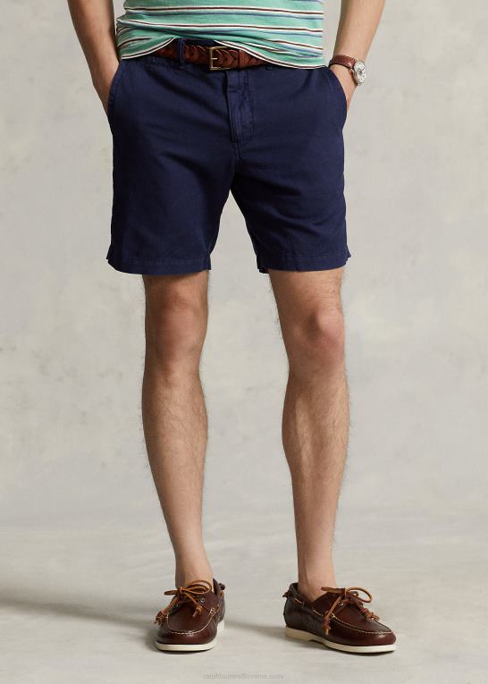 newport flåde Mænd Ralph Lauren 8-tommer lige pasform hør-bomuldshorts Z426B8644