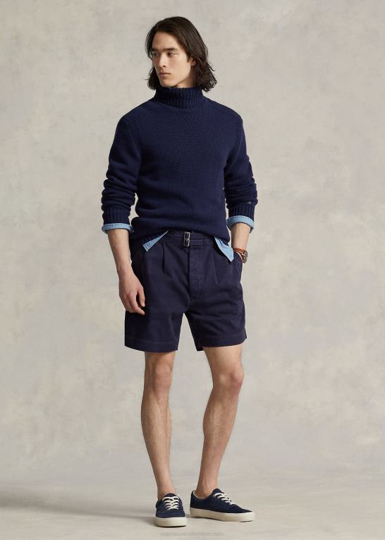 rl flåde Mænd Ralph Lauren 7-tommer afslappet pasform plisseret twill kort Z426B8595