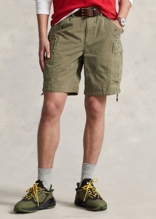 udendørs oliven Mænd Ralph Lauren 9-tommer cargo short i canvas i klassisk pasform Z426B635